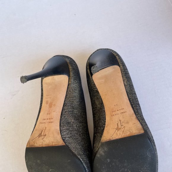 Giuseppe Zanotti Peep Toe Pumps Sz 39 Black/Grey Glitter Fabric Stiletto Heels - Picture 6 of 12